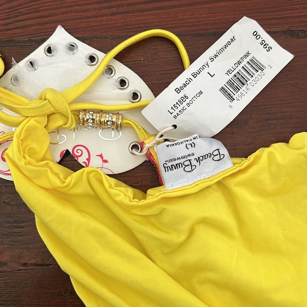 Beach Bunny Yellow & Pink Lace Bikini with Gold and Crystal Beading - Picture 9 of 9